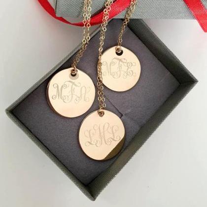 Large Gold Disc Pendant With Initial - Engraved..