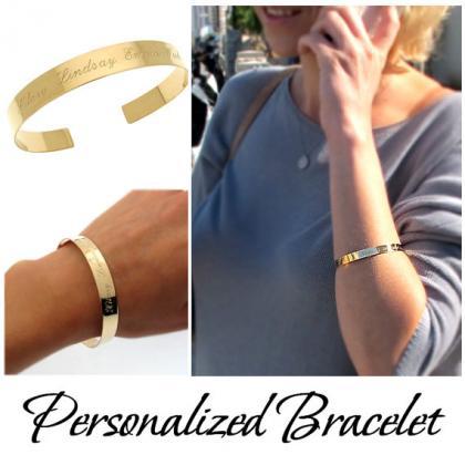 Perosnalized Gold Cuff Bracelet - C..