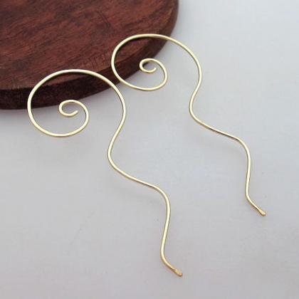 Gold Earrings - Swirl Hoop Earrings With Tail -..