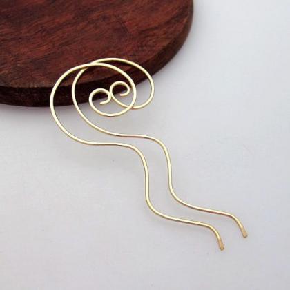 Gold Earrings - Swirl Hoop Earrings With Tail -..