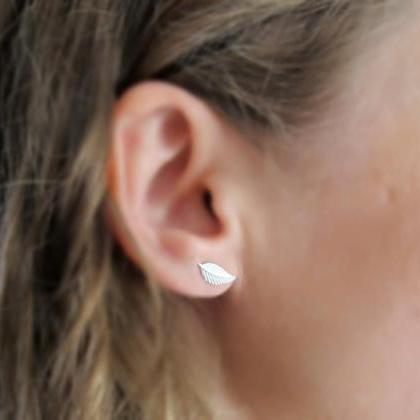 Leaf Earrings - Sterling Silver Leaf Studs -..