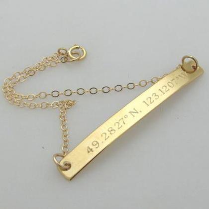 Latitude Longitude Bracelet - Gold Filled Chain..