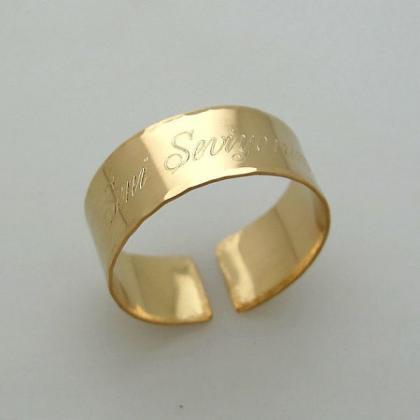 Gold Inside Engraved Band - Hidden Names Ring -..