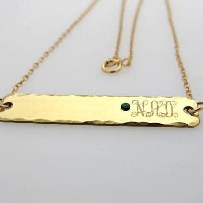 Monogram Bar Necklace With Crystal - Gold Filled..