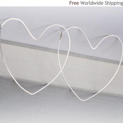 Heart Hoop Earrings - Sterling Silver Heart Hoops..