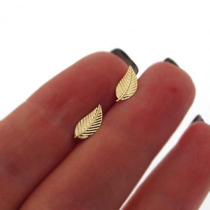Gold Leaf Stud Earrings - Leav Studs - Minimalist..