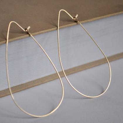 Gold Teardrop Earrings - Tear Drop Shaped Hoops -..