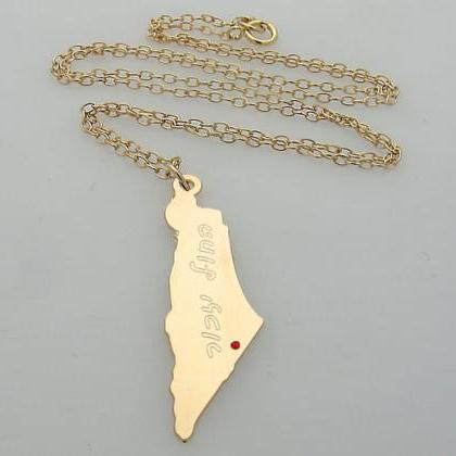 Israel Map Pendant Necklace - Bat M..