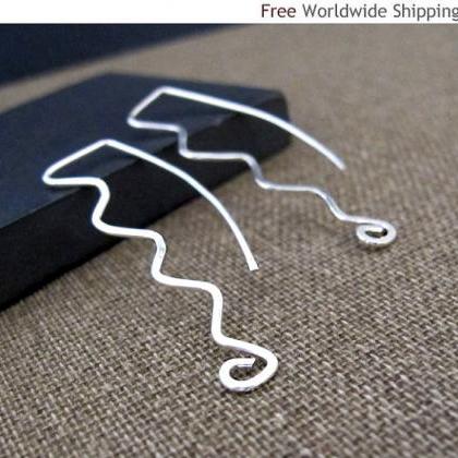 Long Wave Earrings - Handcrafted Sterling Silver..