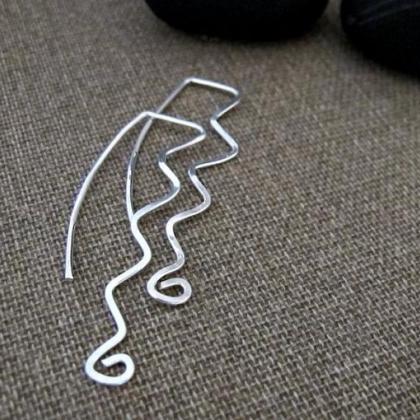 Long Wave Earrings - Handcrafted Sterling Silver..