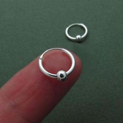 Minimalist Hoop Earrings - Sterling Silver Hoops with bead - Ball Earrings - Unisex Earrings