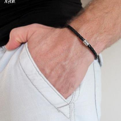 Black Leather Bracelet for Men, Men..