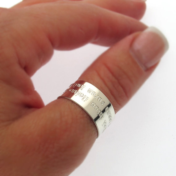 Sterling Silver Thumb Ring - Personalized Band - Custom Ring - Engraved Ring - Wide Ring - Adjustable Band - Quote Band
