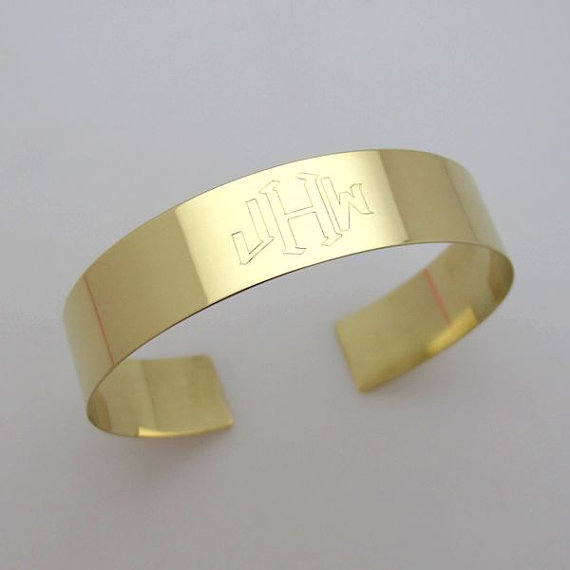 Monogram Cuff Bracelet - Gold Personalized Wide Cuff Bracelet - Customized Gold Jewelry - Monogram Jewelry