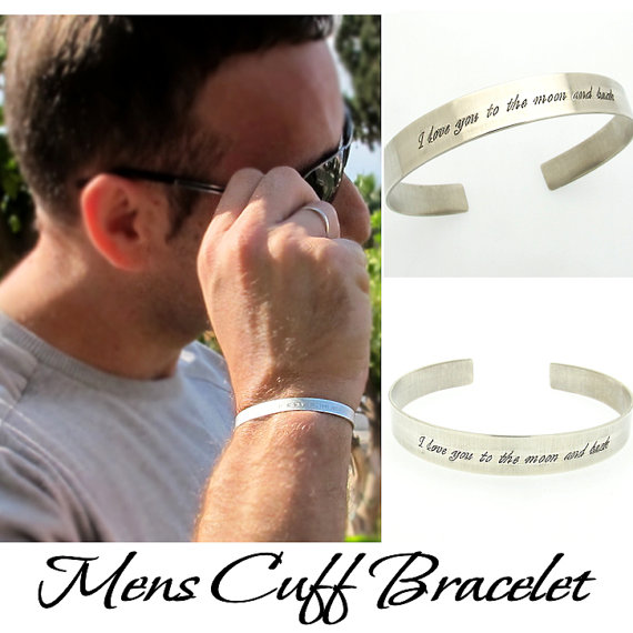 Custom Mens Cuff Bracelet - Sterling Silver Engraved Cuff for Men - Personalized Mens cuff