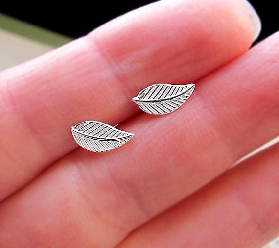 Leaf Earrings - Sterling Silver Leaf Studs - Leaves Post Earrings for Her - Small Leaf stud earrings