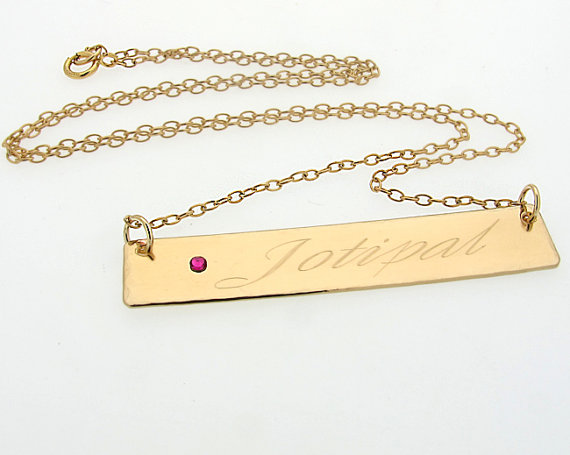 Name Necklace - Personalized Name Plate Gold Necklace with Birthstone - Birthday Gift for Her