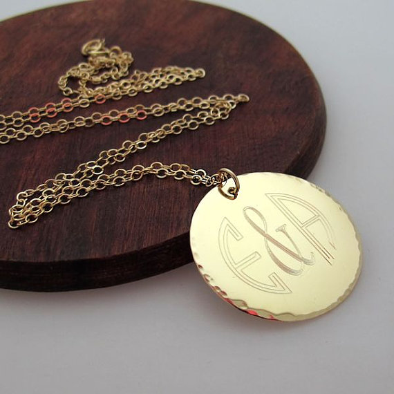 Monogram Initials Necklace - Personalized Monogram Jewelry - Custom Gold Filled Pendant - Engraved Initials Pendant