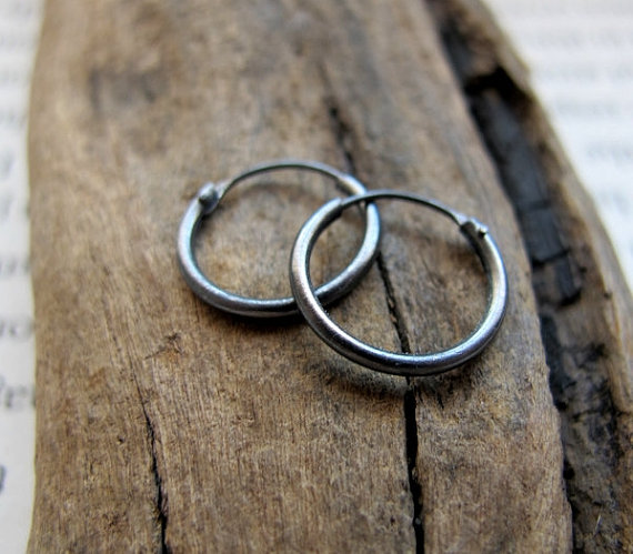 Small Black Silver Hoop Earrings for Men - Men's Earrings - Hoops for Men - Mens Jewelry
