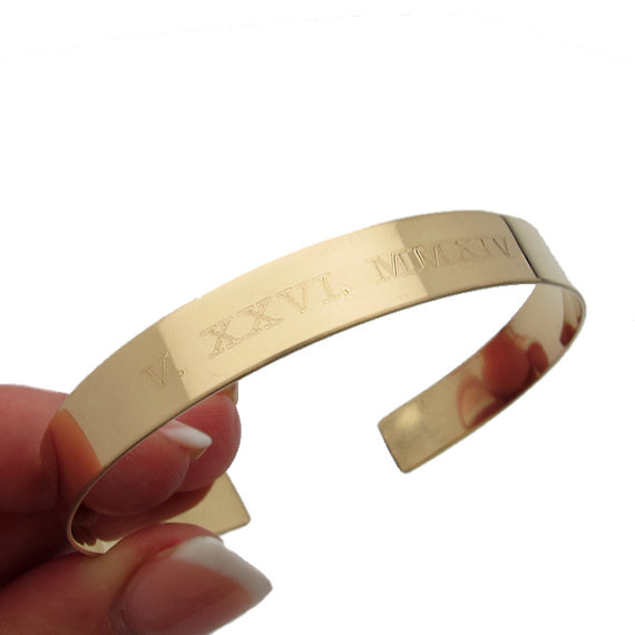 Roman Numeral Cuff Bracelet - Personalized Gold Cuff for Her - Custom Bangle Cuff - Anniversary Gift - Date Bracelet