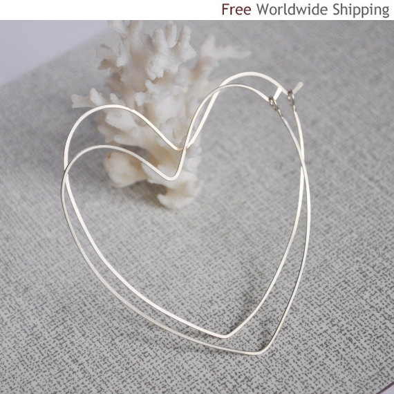 Heart Hoop Earrings - Sterling Silver Heart Hoops - Love Earrings - Romantic Earrings