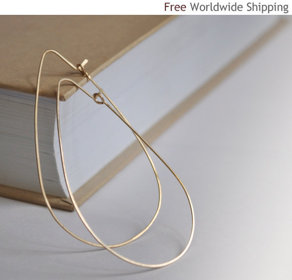 Gold Teardrop Earrings - Tear Drop Shaped Hoops - Fashion Jewelry