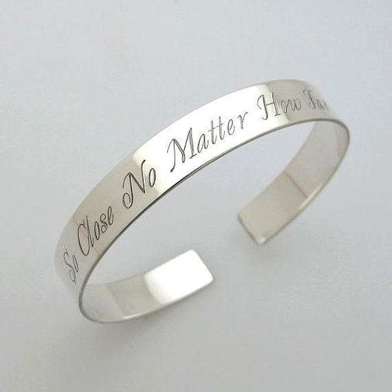 Inspirational Saying Bracelet - Custom Quote Bracelet - Silver Bangle Bracelet - Stacking Bracelet - Metallic Song Jewelry