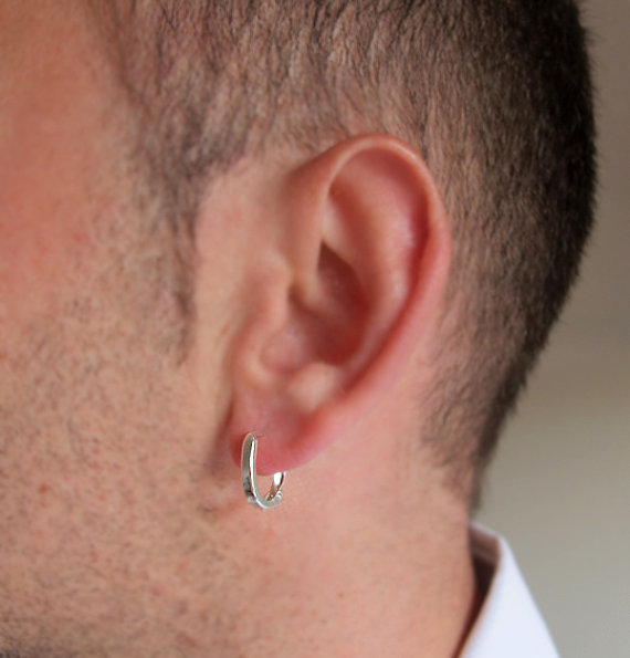 Single Mens Earring in Sterling Silver - Men's Jewelry - Oval Hoop Earring for Men