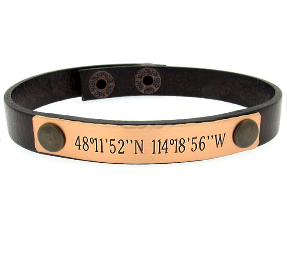 Custom Latitude Longitude Bracelet for Him - Mens Gift - Mens Jewelry - Personalized Mens Bracelet - GPS Coordinates Leather Cuff