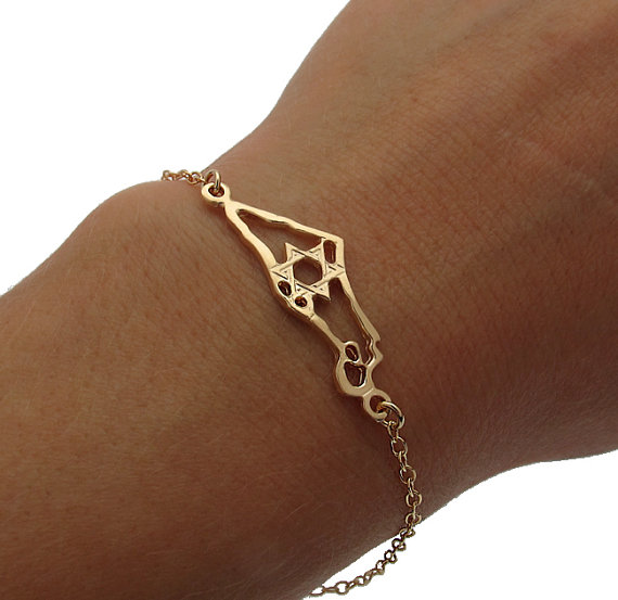 Jewish Bracelet - Gold Israel Map Bracelet - Star Of David Bracelet - Jewish Gift Idea