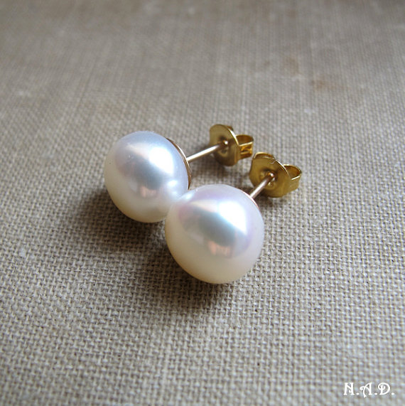 AAA Big FreshWater Pearl Earrings - Pearls Studs for Her - Large Pearl Post Earrings