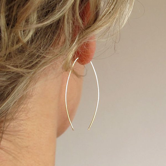 Sterling Silver Gold Wishbone Earring - Modern Jewelry - Everyday Day Earrings