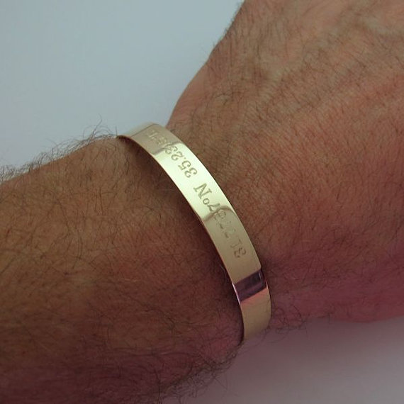 GPS Latitude Longitude Coordinates Bracelet for Men - Men's Personalized Gold Cuff