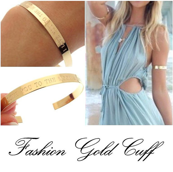 Personalized Gold Bangle Bracelet - Engraved Cuff Bracelet - inspirational Quote Bracelet - Fashion Jewelry
