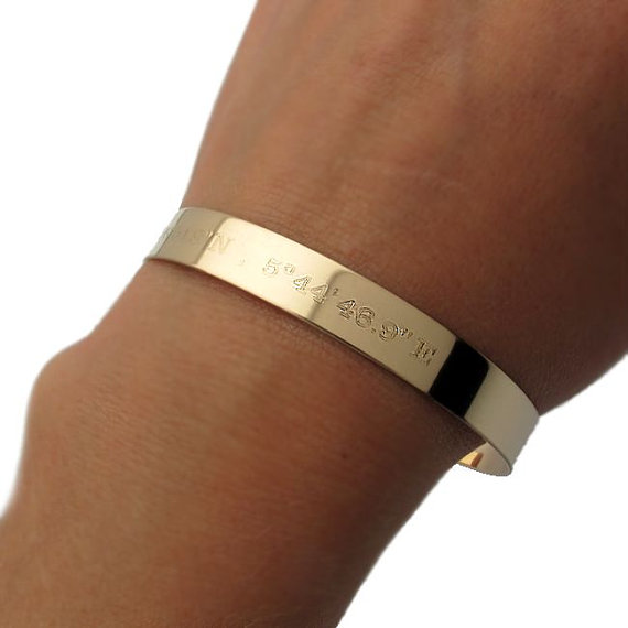 Gold Latitude Longitude Cuff Bracelet - Personalized Gold Cuff
