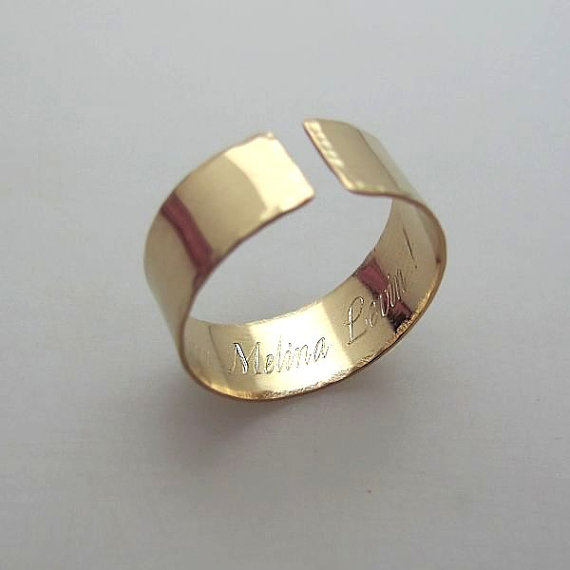 Gold Inside Engraved Band - Hidden Names Ring - Customized Gold Filled Ring for Her / Him - Adjustable Band