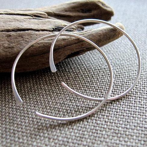 Modern Hoop Earrings - Open Circle Hoops - Sterling Silver Earrings - Everyday Earrings